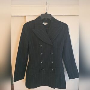 Bebe Double-Breasted Black Pinstripe Blazer
